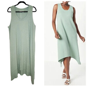 LOGO Lounge by Lori Goldstein Green Waffle Knit Midi Dress. Pockets. Size 1X